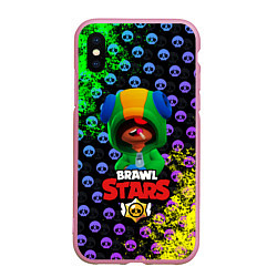 Чехол iPhone XS Max матовый Brawl Stars LEON, цвет: 3D-розовый