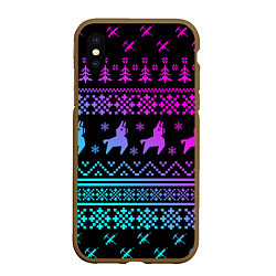 Чехол iPhone XS Max матовый FORTNITE НОВОГОДНИЙ, цвет: 3D-коричневый