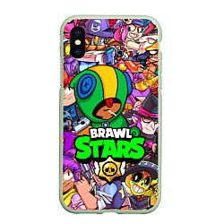 Чехол iPhone XS Max матовый BRAWL STARS LEON, цвет: 3D-салатовый