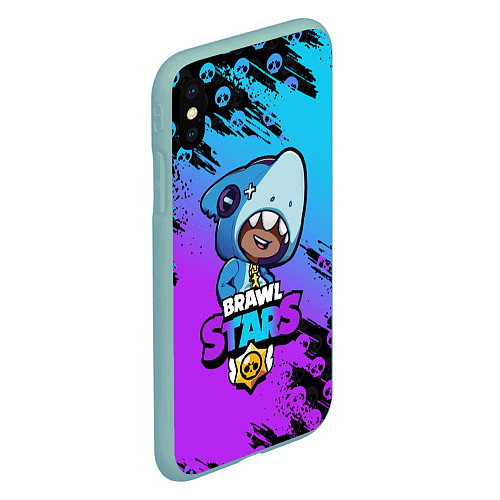 Чехол iPhone XS Max матовый Brawl Stars LEON SHARK / 3D-Мятный – фото 2