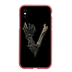 Чехол iPhone XS Max матовый Vikings bones logo, цвет: 3D-красный
