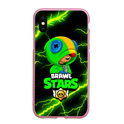 Чехол iPhone XS Max матовый BRAWL STARS LEON, цвет: 3D-розовый