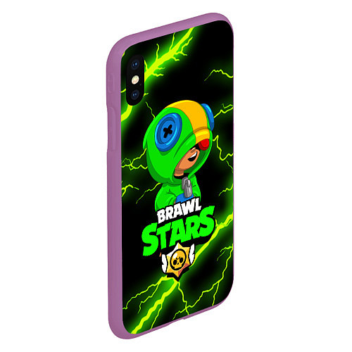 Чехол iPhone XS Max матовый BRAWL STARS LEON / 3D-Фиолетовый – фото 2