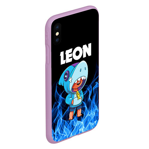 Чехол iPhone XS Max матовый BRAWL STARS LEON SHARK / 3D-Сиреневый – фото 2