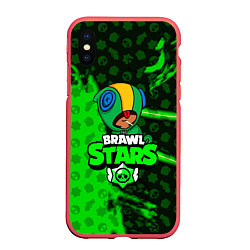 Чехол iPhone XS Max матовый BRAWL STARS:LEON, цвет: 3D-красный