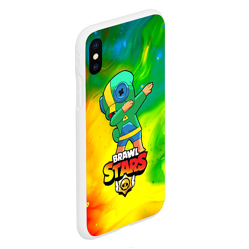 Чехол iPhone XS Max матовый Brawl Stars Leon, Dab / 3D-Белый – фото 2