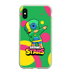 Чехол iPhone XS Max матовый Brawl Stars Leon, Dab, цвет: 3D-салатовый