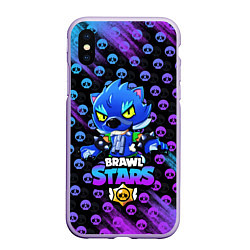 Чехол iPhone XS Max матовый Brawl Stars LEON, цвет: 3D-светло-сиреневый