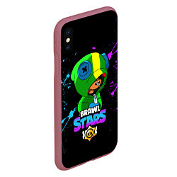 Чехол iPhone XS Max матовый Brawl Stars LEON, цвет: 3D-малиновый — фото 2