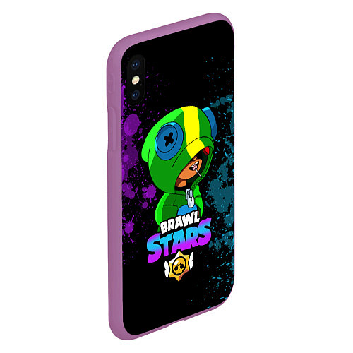 Чехол iPhone XS Max матовый Brawl Stars LEON / 3D-Фиолетовый – фото 2