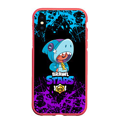 Чехол iPhone XS Max матовый BRAWL STARS LEON SHARK, цвет: 3D-красный