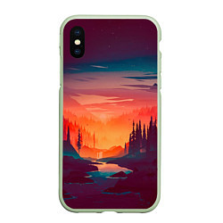 Чехол iPhone XS Max матовый Minimal forest sunset, цвет: 3D-салатовый