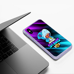 Чехол iPhone XS Max матовый BRAWL STARS LEON SHARK, цвет: 3D-светло-сиреневый — фото 2