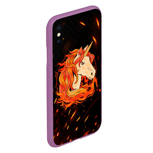 Чехол iPhone XS Max матовый Огненный единорог / 3D-Фиолетовый – фото 2