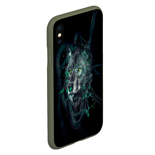 Чехол iPhone XS Max матовый ВОЛК / 3D-Темно-зеленый – фото 2
