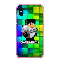 Чехол iPhone XS Max матовый Minecraft Майнкрафт, цвет: 3D-розовый