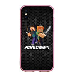 Чехол iPhone XS Max матовый Minecraft Майнкрафт, цвет: 3D-розовый