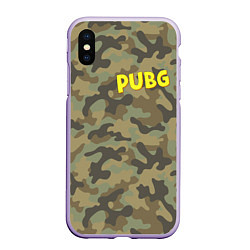 Чехол iPhone XS Max матовый PUBG лесной камуфляж, цвет: 3D-светло-сиреневый