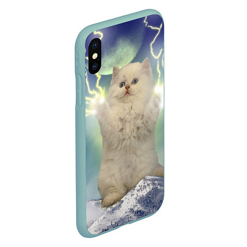 Чехол iPhone XS Max матовый Грозовой Котик / 3D-Мятный – фото 2