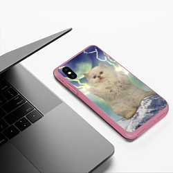 Чехол iPhone XS Max матовый Грозовой Котик, цвет: 3D-малиновый — фото 2