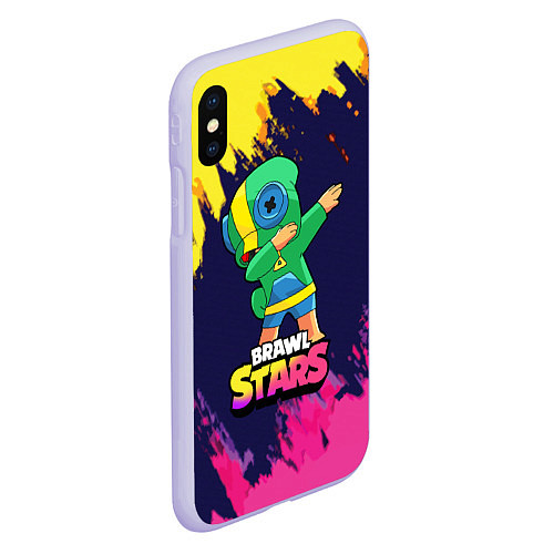 Чехол iPhone XS Max матовый Brawl Stars Leon, Dab / 3D-Светло-сиреневый – фото 2