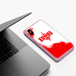 Чехол iPhone XS Max матовый Пограничные Войска, цвет: 3D-розовый — фото 2