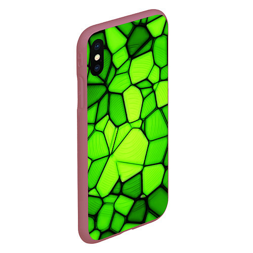 Чехол iPhone XS Max матовый Зеленая мозаика / 3D-Малиновый – фото 2