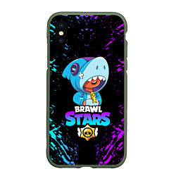 Чехол iPhone XS Max матовый BRAWL STARS LEON SHARK, цвет: 3D-темно-зеленый