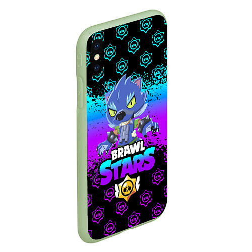 Чехол iPhone XS Max матовый Brawl stars leon оборотень / 3D-Салатовый – фото 2