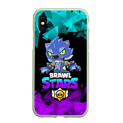 Чехол iPhone XS Max матовый Brawl stars leon оборотень, цвет: 3D-салатовый