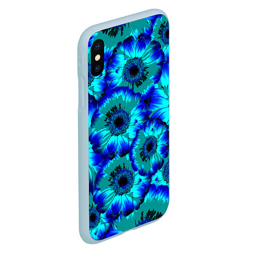 Чехол iPhone XS Max матовый Голубые хризантемы / 3D-Голубой – фото 2