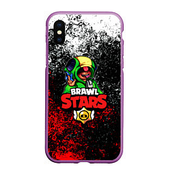 Чехол iPhone XS Max матовый Brawl Stars:LEON, цвет: 3D-фиолетовый