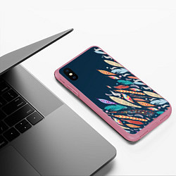 Чехол iPhone XS Max матовый Перья, цвет: 3D-малиновый — фото 2