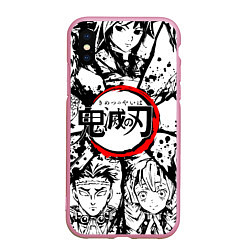 Чехол iPhone XS Max матовый Kimetsu no yaiba чернобелый аниме коллаж, цвет: 3D-розовый
