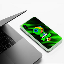 Чехол iPhone XS Max матовый BRAWL STARS LEON, цвет: 3D-салатовый — фото 2