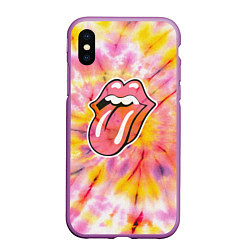 Чехол iPhone XS Max матовый Rolling Stones tie-dye, цвет: 3D-фиолетовый