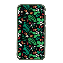 Чехол iPhone XS Max матовый Forest leaves, цвет: 3D-темно-зеленый