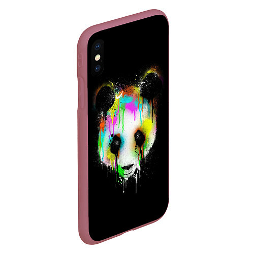 Чехол iPhone XS Max матовый Панда в краске / 3D-Малиновый – фото 2