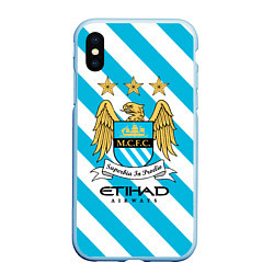 Чехол iPhone XS Max матовый Манчестер Сити, цвет: 3D-голубой