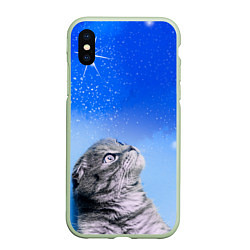 Чехол iPhone XS Max матовый Кот и космос, цвет: 3D-салатовый