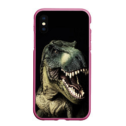 Чехол iPhone XS Max матовый Динозавр T-Rex, цвет: 3D-малиновый