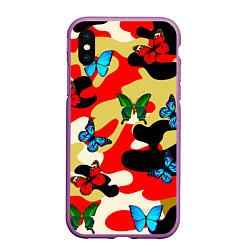 Чехол iPhone XS Max матовый Камуфляжные бабочки, цвет: 3D-фиолетовый