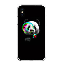 Чехол iPhone XS Max матовый Панда и мыльный пузырь, цвет: 3D-белый