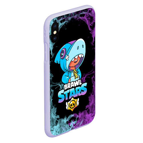 Чехол iPhone XS Max матовый Brawl Stars Leon Shark / 3D-Светло-сиреневый – фото 2