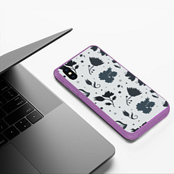 Чехол iPhone XS Max матовый Чёрно-белые цветы, цвет: 3D-фиолетовый — фото 2