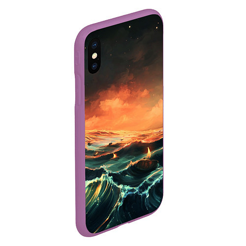 Чехол iPhone XS Max матовый Фэнтези море корабли закат / 3D-Фиолетовый – фото 2
