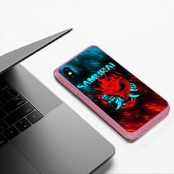 Чехол iPhone XS Max матовый CYBERPUNK 2077 SAMURAI, цвет: 3D-малиновый — фото 2
