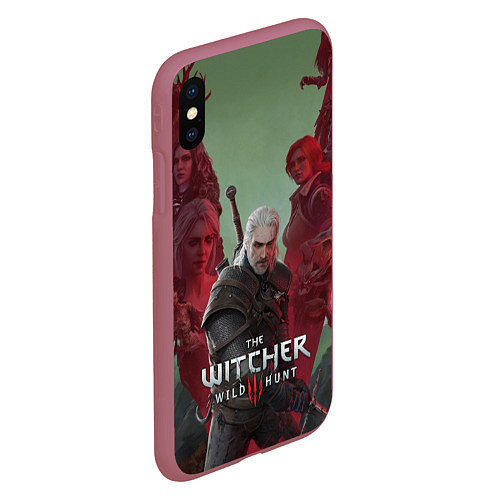 Чехол iPhone XS Max матовый The Witcher 5-летие / 3D-Малиновый – фото 2