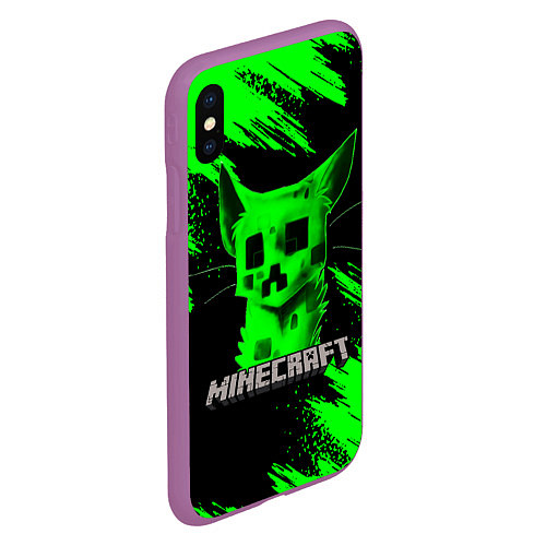 Чехол iPhone XS Max матовый MINECRAFT CREEPER CAT / 3D-Фиолетовый – фото 2