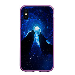 Чехол iPhone XS Max матовый Волки силуэты звездное небо, цвет: 3D-фиолетовый